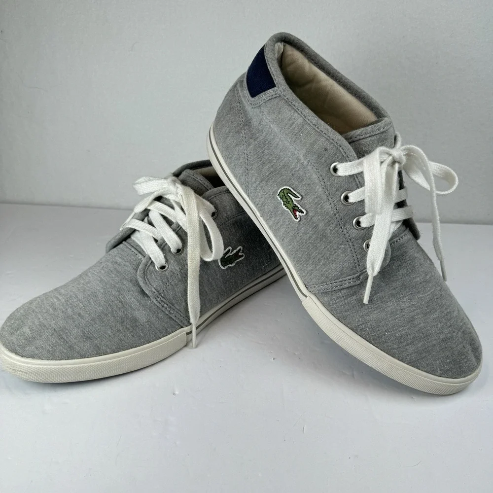 Lacoste Ampthill GRV2 Sneakers Men's 8.5 Gray‎ Canvas Mid Top Shoes Casual Logo